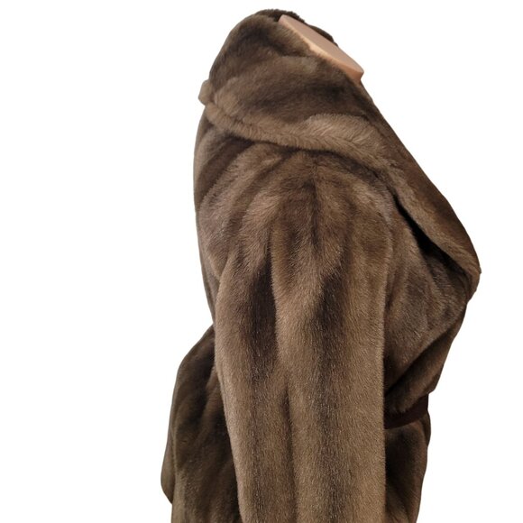 Luxurious Faux Fur & Leather Belted Coat Jacket Made In England - Picture 15 of 16